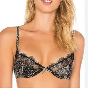 Fleur Du Mal Margo Lace Padded Plunge Bra Python Silk Eyelash Lace